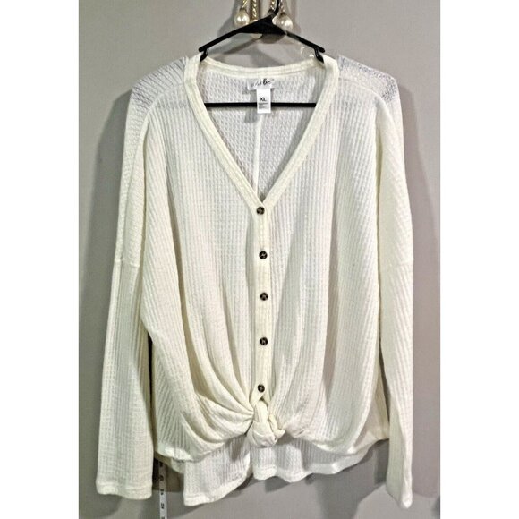 just be Tops - Just Be Womens Cream Color Long Sleeve V Neck Top Shirt  XL SHEER